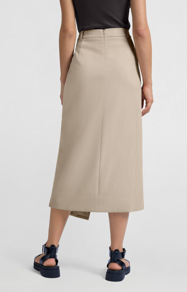 Yaya Geweven Melange Midi-rok Met Split Humus Beige Melange