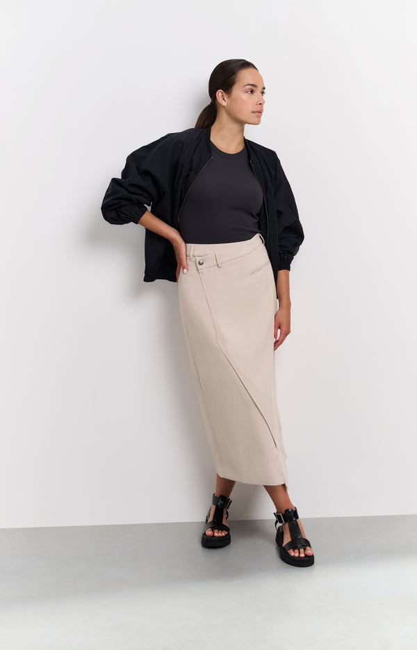 yaya Geweven melange midi-rok met split Humus Beige Melange yaya Geweven melange midi-rok met split Humus Beige Melange