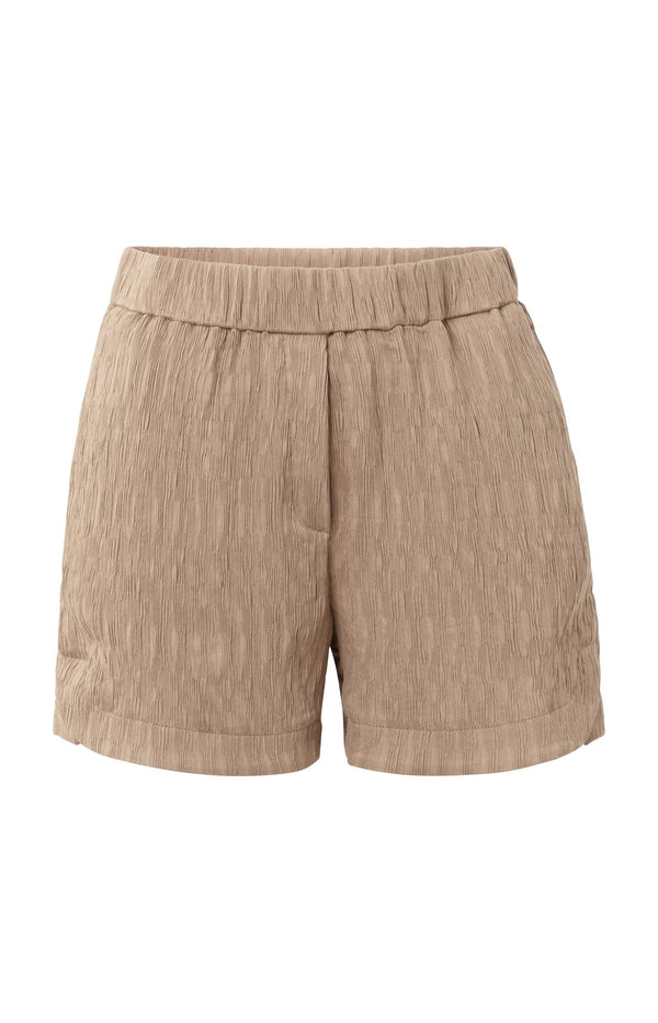 yaya Geweven short met structuur en elastische taille Caribou Brown