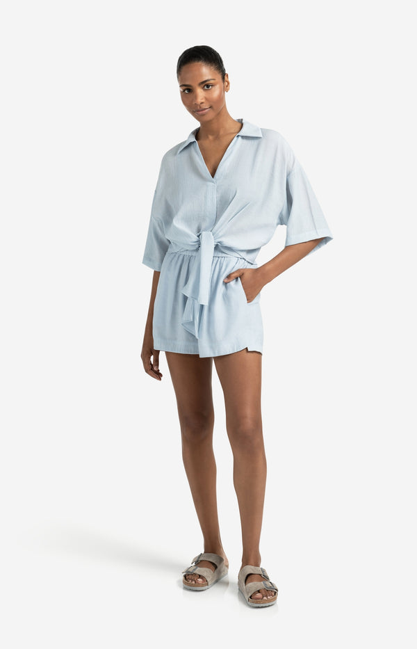 yaya Geweven short met structuur en elastische tailleband Baby Blue yaya Geweven short met structuur en elastische tailleband Baby Blue