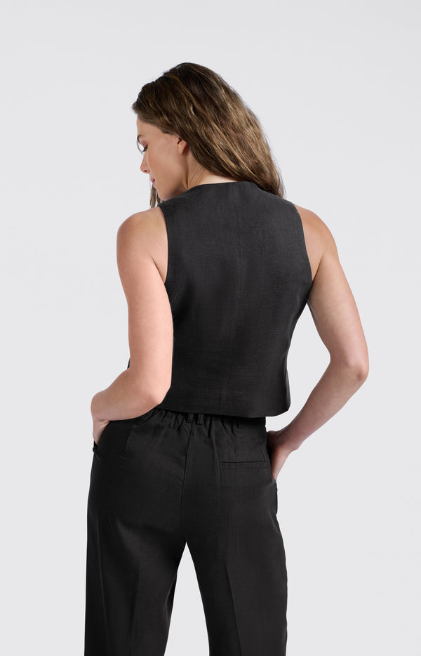 Yaya Gilet Van Linnenmix Met Knoopsluiting Washed Black