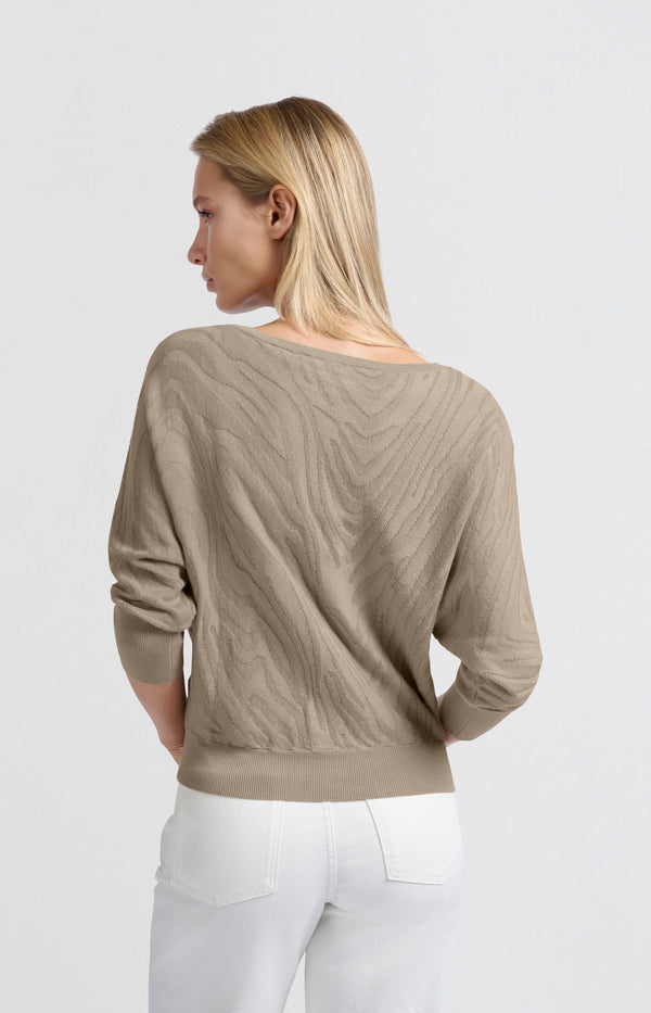 Yaya Jacquard Sweater Met Boothals En Driekwart Mouwen Humus Beige