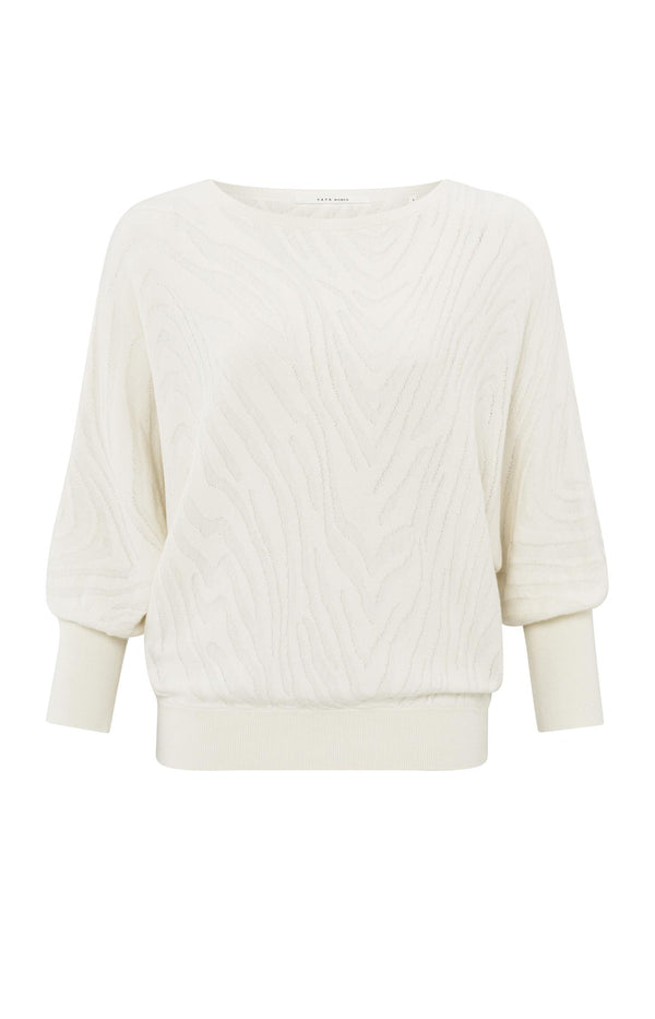 Yaya Jacquard Sweater Met Boothals En Driekwart Mouwen Off White
