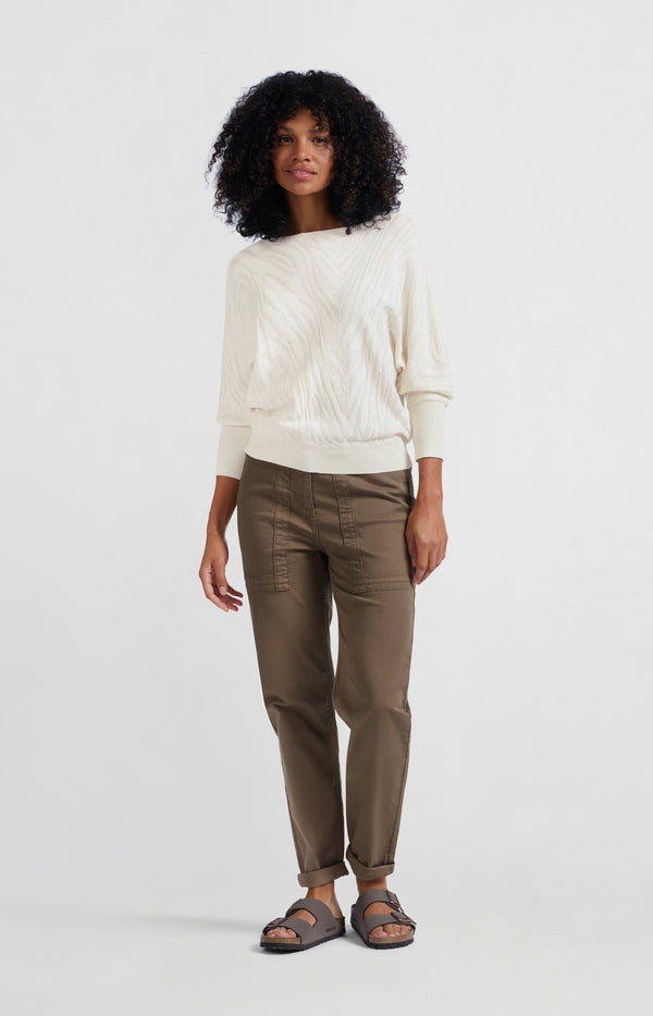 Yaya Jacquard Sweater Met Boothals En Driekwart Mouwen Off White