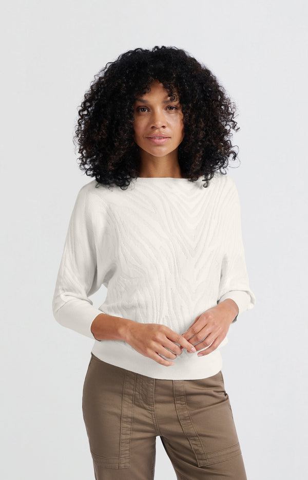 yaya Jacquard sweater met boothals en driekwart mouwen Off White
