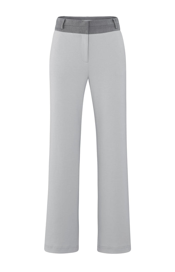Yaya Jersey Broek Met Wijde Pijpen En Contrasterende Tailleband Harbor Mist Grey