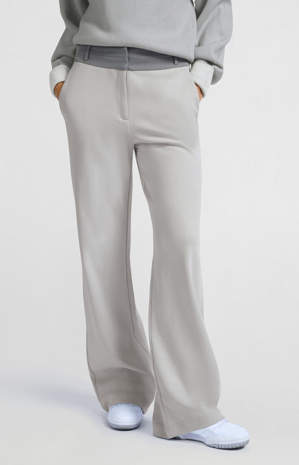 Yaya Jersey Broek Met Wijde Pijpen En Contrasterende Tailleband Harbor Mist Grey