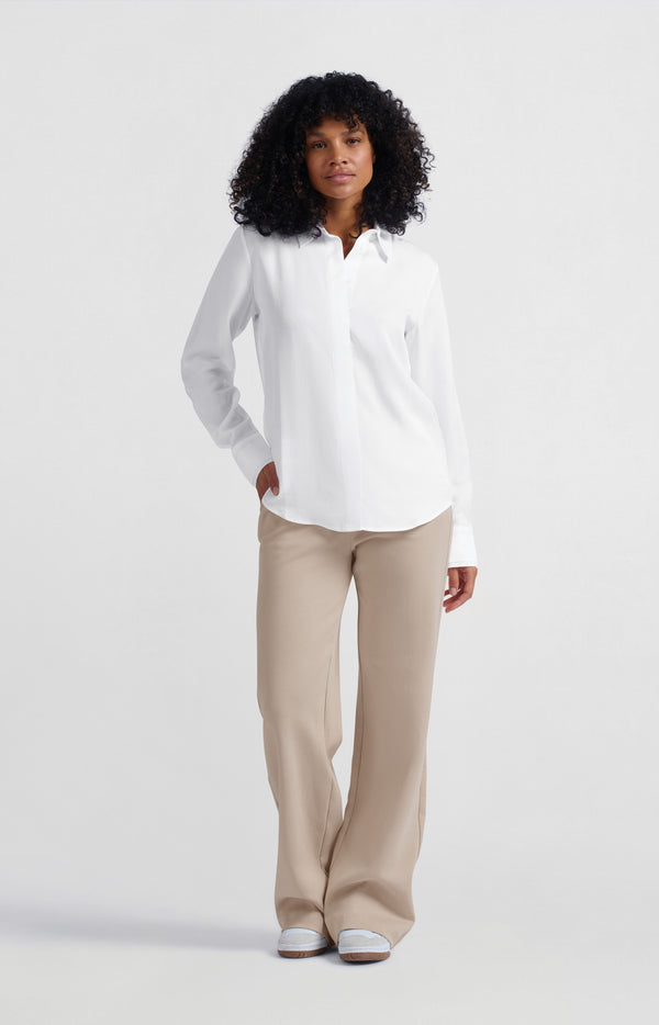 yaya Jersey broek met wijde pijpen en contrasterende tailleband Feather yaya Jersey broek met wijde pijpen en contrasterende tailleband Feather