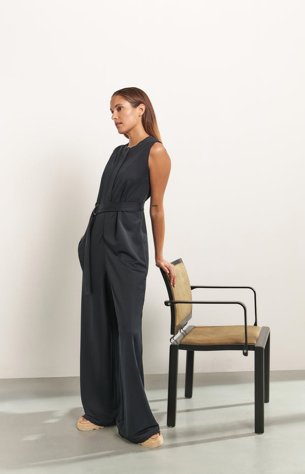 yaya Jersey jumpsuit met strikceintuur Washed Black