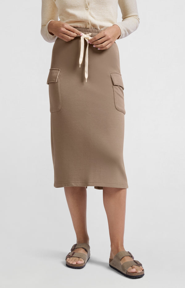 Yaya Jersey Midi Cargo-rok Met Elastische Taille Caribou Brown