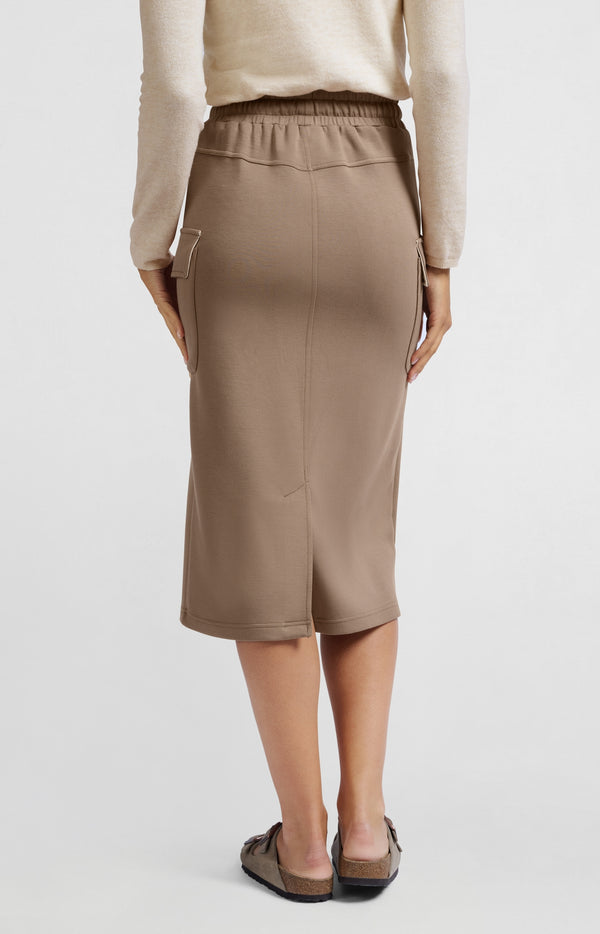 Yaya Jersey Midi Cargo-rok Met Elastische Taille Caribou Brown