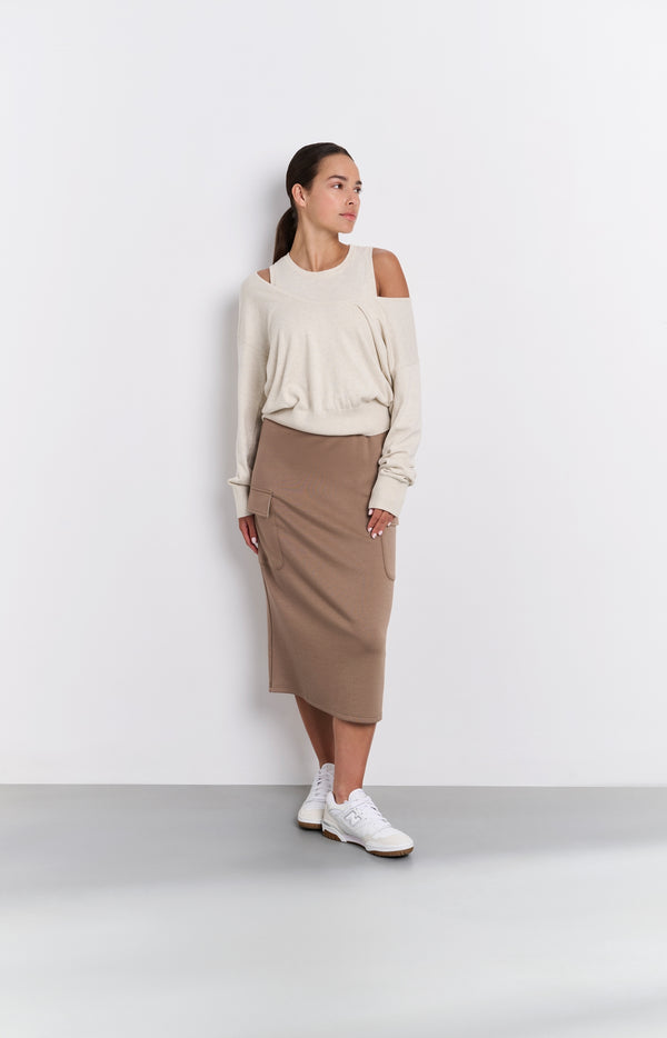 yaya Jersey midi cargo-rok met elastische taille Caribou Brown yaya Jersey midi cargo-rok met elastische taille Caribou Brown