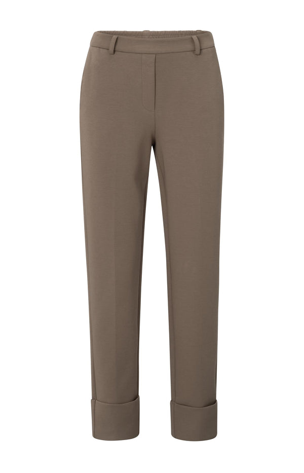 yaya Jersey pantalon met vaste omgeslagen zoom Caribou Brown