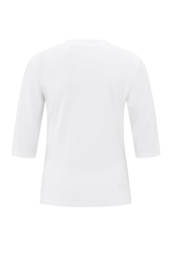 Yaya Jersey Top Met V-hals En Driekwartmouwen Pure White