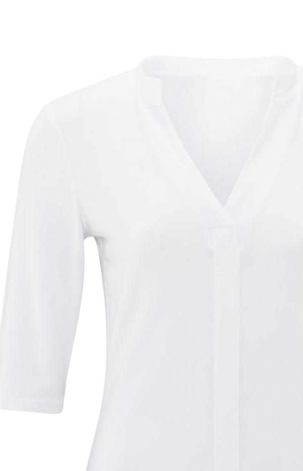 Yaya Jersey Top Met V-hals En Driekwartmouwen Pure White