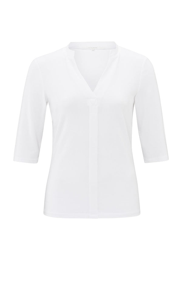 yaya Jersey top met V-hals en driekwartmouwen Pure White