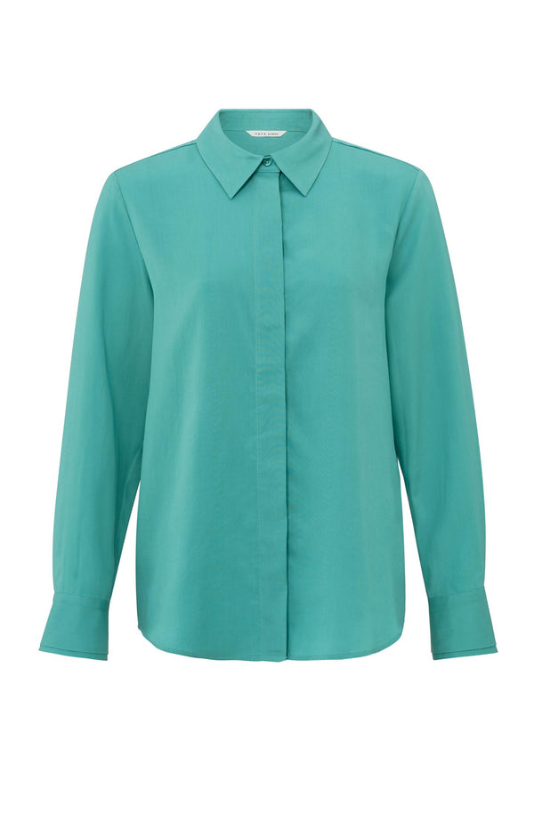 Yaya Klassieke Blouse Met Manchetdetails Lagoon Blue