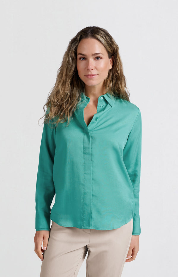 Yaya Klassieke Blouse Met Manchetdetails Lagoon Blue