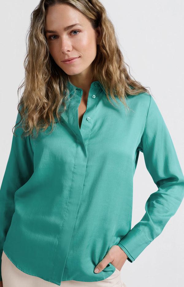 yaya Klassieke blouse met manchetdetails Lagoon Blue