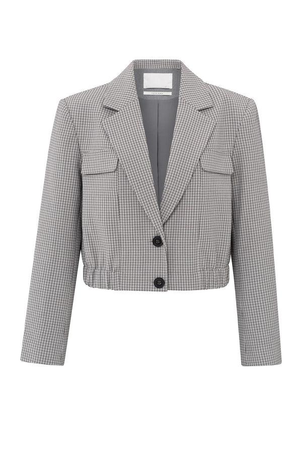 Yaya Korte Blazer Met Ruitpatroon En Elastische Taille Feather Grey Dessin