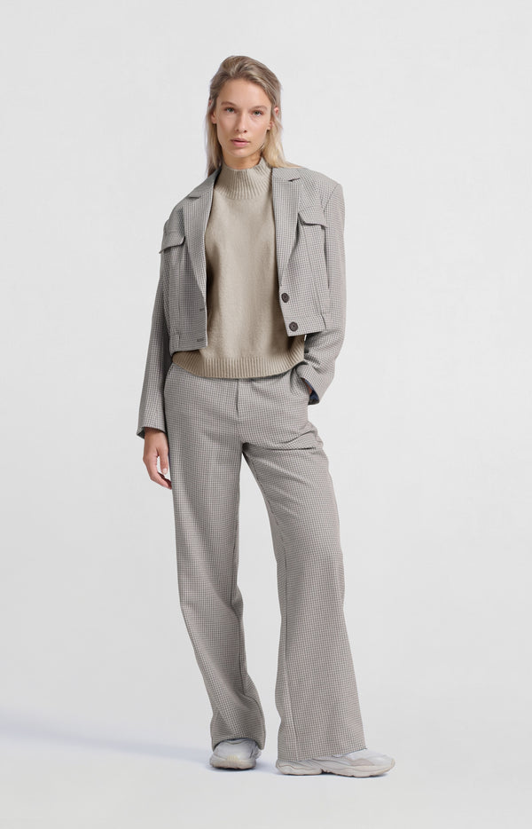 Yaya Korte Blazer Met Ruitpatroon En Elastische Taille Feather Grey Dessin