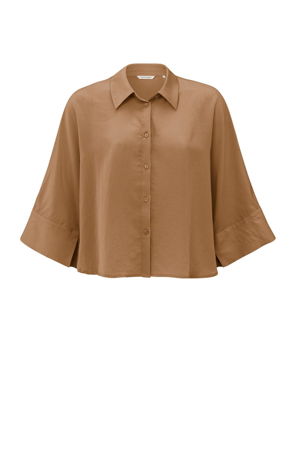 yaya Korte blouse met wijde mouwen en losse pasvorm Chipmunk Brown