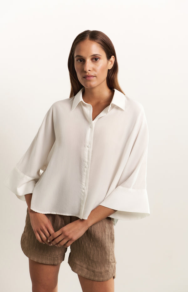 Yaya Korte Blouse Met Wijde Mouwen En Losse Pasvorm Pure White