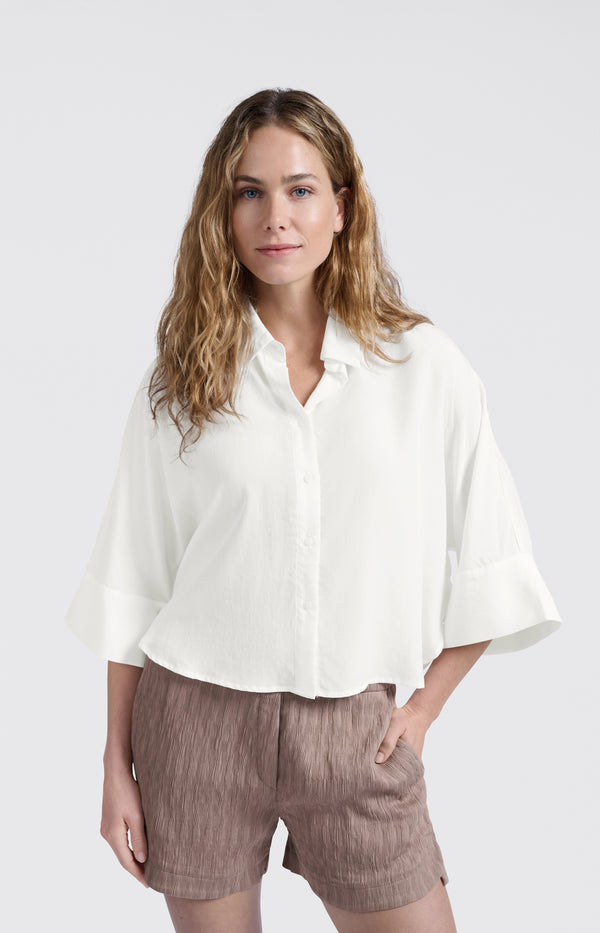 Yaya Korte Blouse Met Wijde Mouwen En Losse Pasvorm Pure White