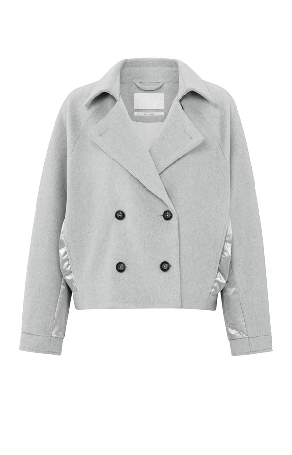 Yaya Korte Jas Van Wolmix Met Glanzende Gewatteerde Details Medium Grey Melange