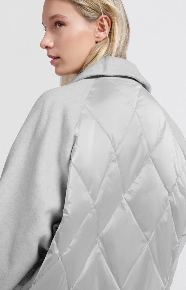 Yaya Korte Jas Van Wolmix Met Glanzende Gewatteerde Details Medium Grey Melange