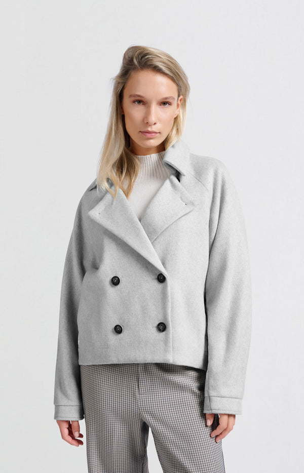 yaya Korte jas van wolmix met glanzende gewatteerde details Medium Grey Melange