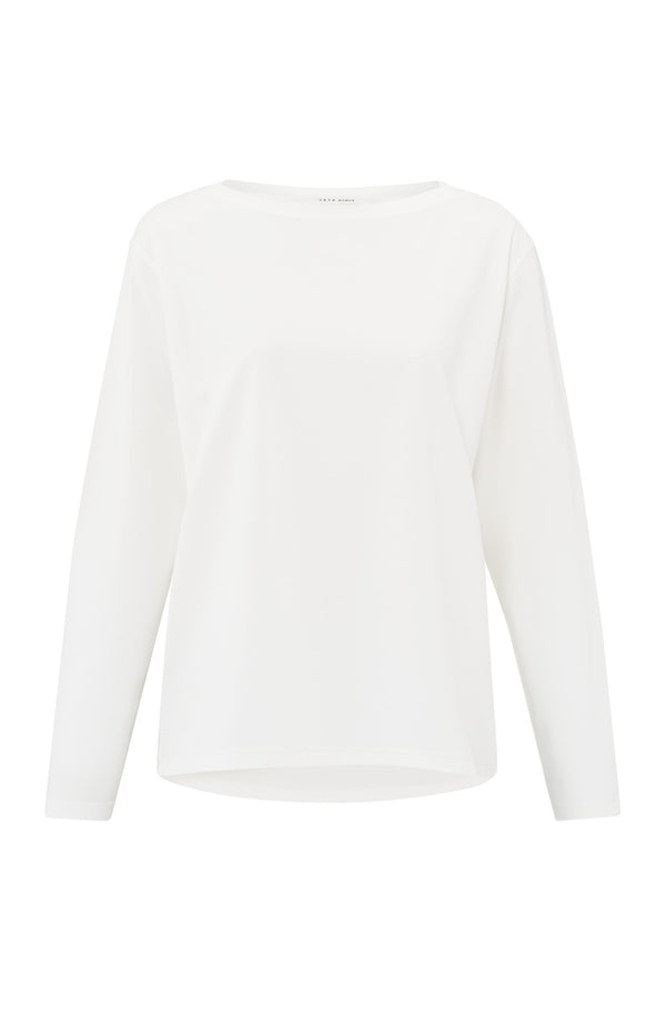 yaya Lange mouwentop met boothals Blanc De Blanc White