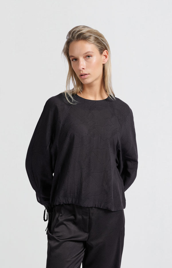 Yaya Lange Mouwentop Met Print En Trekkoord Phantom Dessin