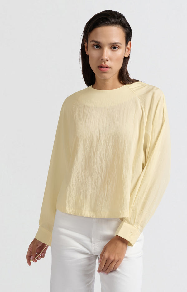 yaya Lange mouwentop met trekkoord en losse pasvorm Soft Off White