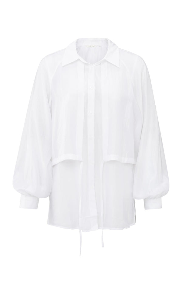 Yaya Licht Glanzende Blouse Met Dubbele Laag En Ballonmouwen Pure White