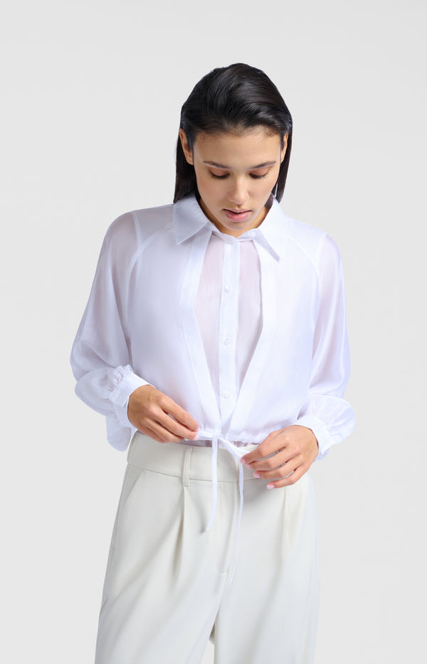 Yaya Licht Glanzende Blouse Met Dubbele Laag En Ballonmouwen Pure White
