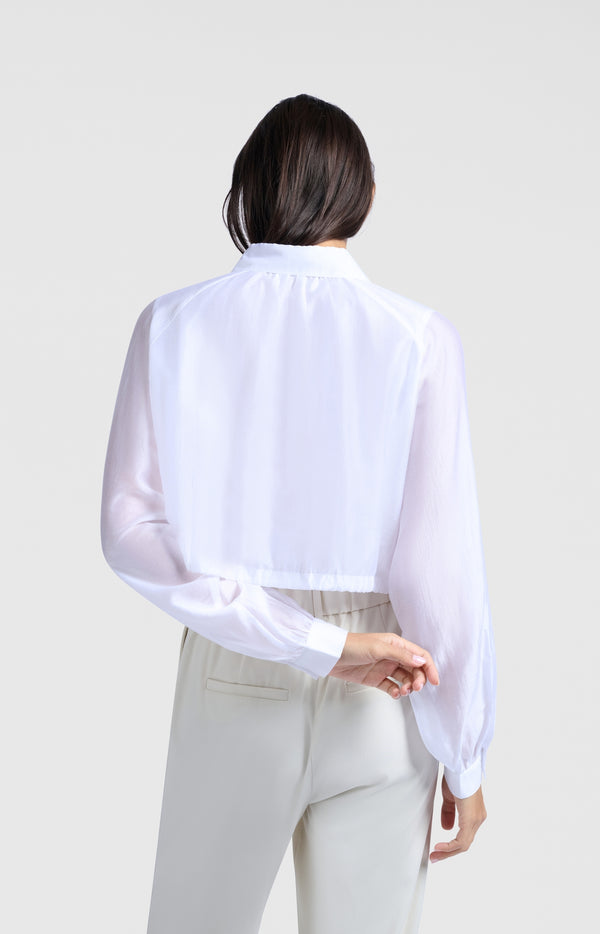 Yaya Licht Glanzende Blouse Met Dubbele Laag En Ballonmouwen Pure White