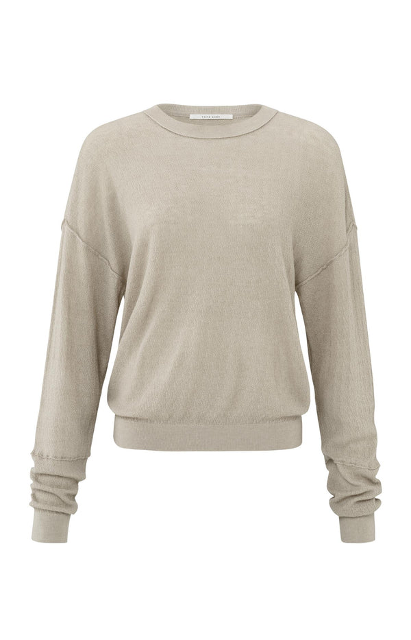 Yaya Lichtbruine Trui Met Ronde Hals En Subtiele Naden Feather Grey
