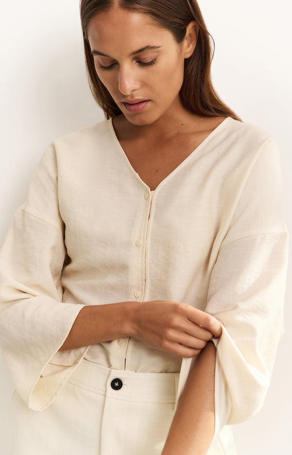 yaya Luchtige blouse met V-hals en losse pasvorm Summer Sand