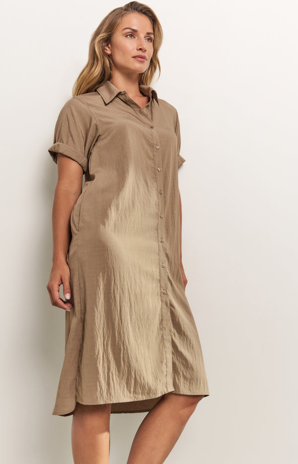 yaya Luchtige overhemdjurk met korte mouwen Caribou Brown