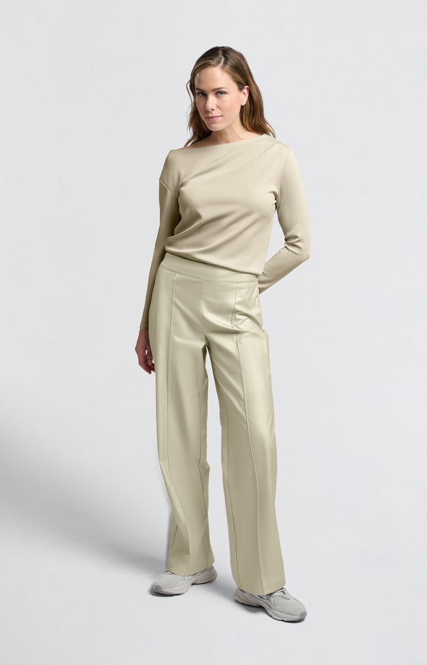 Yaya Metallic Faux Leren Broek Met Wijde Pijpen En Normale Fit Metallic Gold