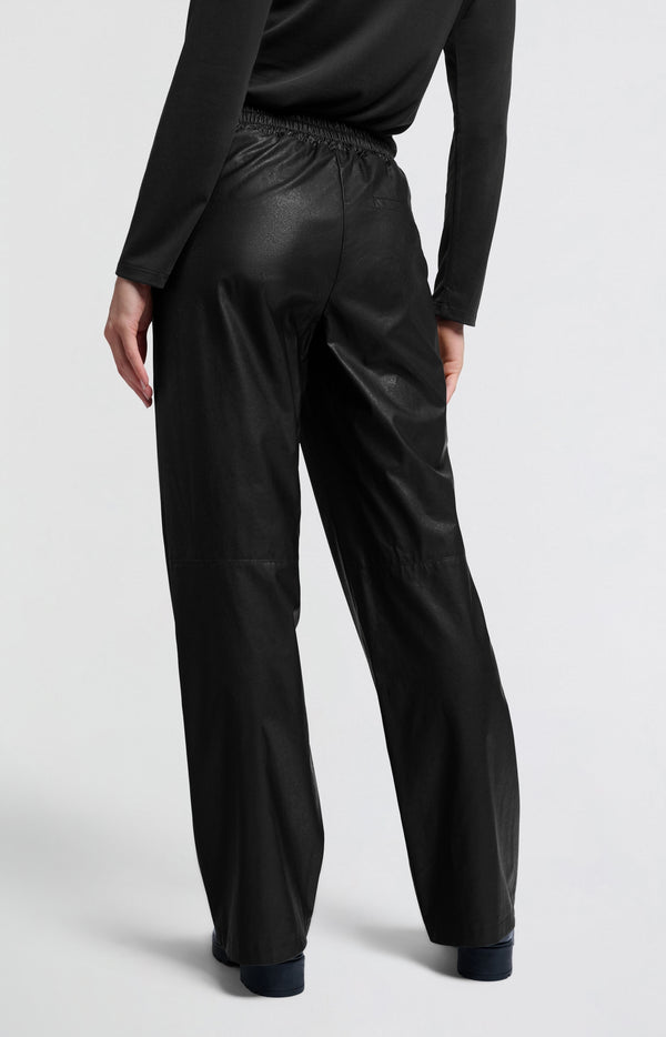 Yaya Metallic Faux Leren Broek Met Wijde Pijpen En Normale Fit Black