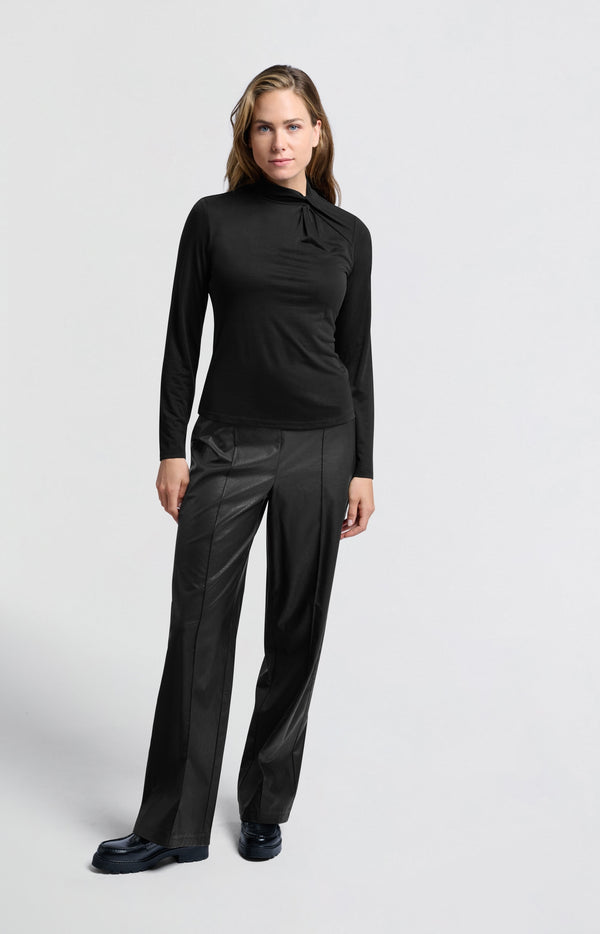 yaya Metallic faux leren broek met wijde pijpen en normale fit Black