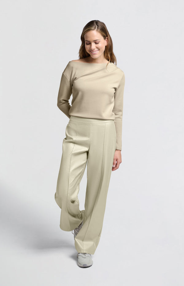 yaya Metallic faux leren broek met wijde pijpen en normale fit Metallic Gold