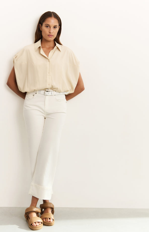 yaya Mid-waist jeans met vaste omgeslagen zoom Pure White