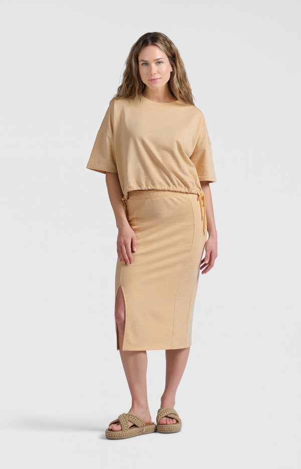 yaya Midi-rok met split en strikdetail Croissant Brown Melange