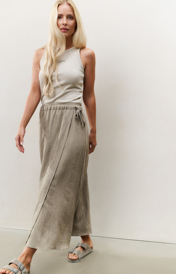 yaya Midi-rok met strikdetail en overslageffect Seneca Rock Beige yaya Midi-rok met strikdetail en overslageffect Seneca Rock Beige