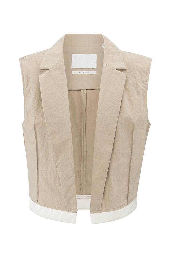 Yaya Mouwloos Gilet Van Katoen Met Contrasterende Details Twill Beige