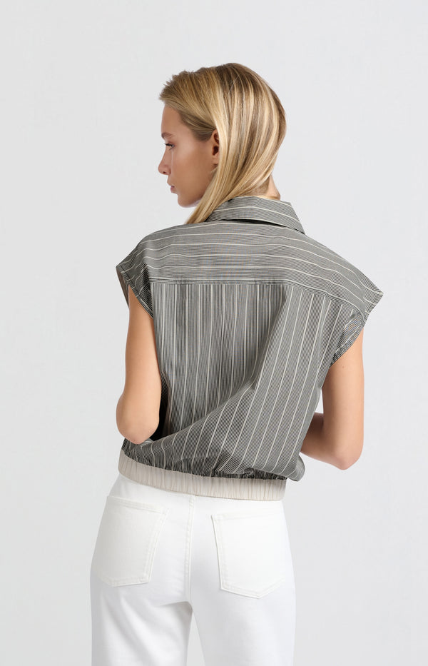 Yaya Mouwloze Blouse Met Elastische Taille En Losse Pasvorm Phantom Dessin