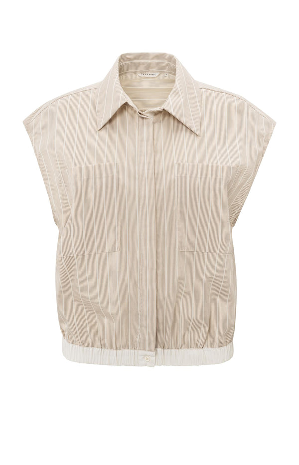 Yaya Mouwloze Blouse Met Elastische Taille En Losse Pasvorm Humus Beige Dessin